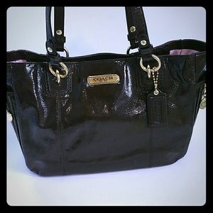 Coach gloss patent leather tote in dark brown