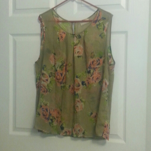Tan floral sleeveless top