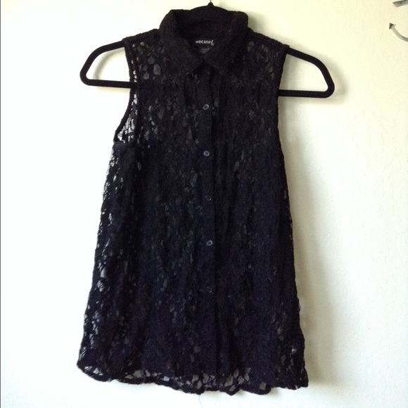Black lace button down tank top