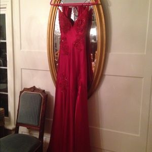 Red sequined evening gown