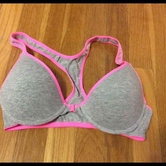 Grey and hot pink sports bra
