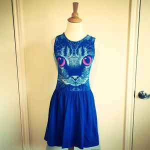 🎉HP🎉CEFIAM BLUE KITTY SKATER DRESS
