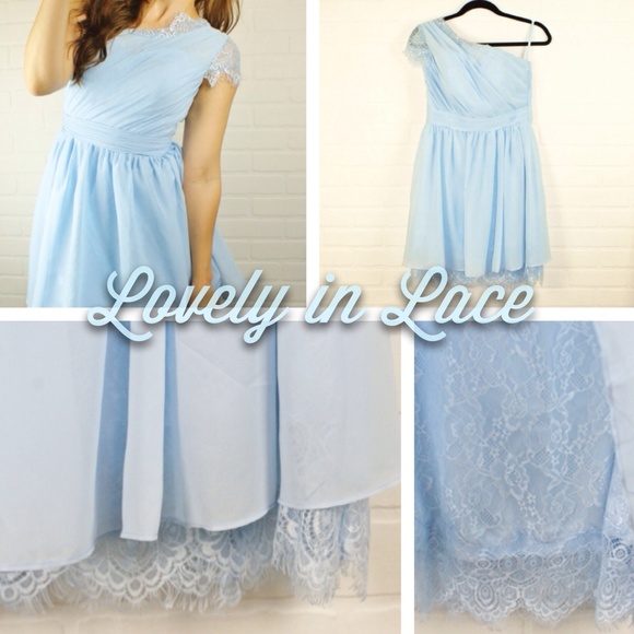 SOLD Pastel Blue Lace Chiffon Party Wedding Dress