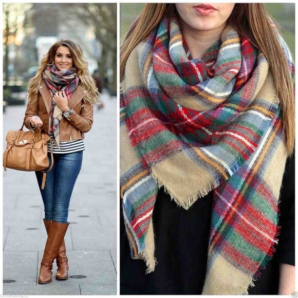 Anthropologie Accessories - New Big Plaid Tartan BLANKET Scarf Cashmere Blend