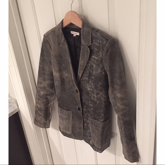 ✔️Gray leather distressed jacket blazer- Size 2