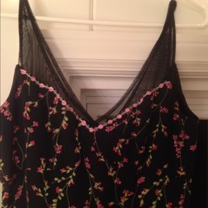 Black pink and green floral short dress with