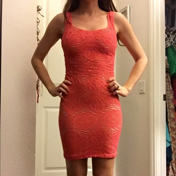 Sexy Free People coral bodycon dress size XS