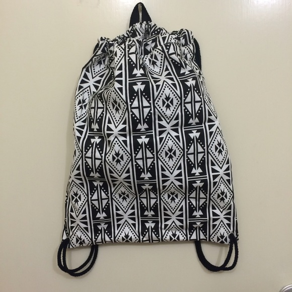 Black white aztec drawstring backpack