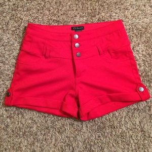 Red high waisted shorts