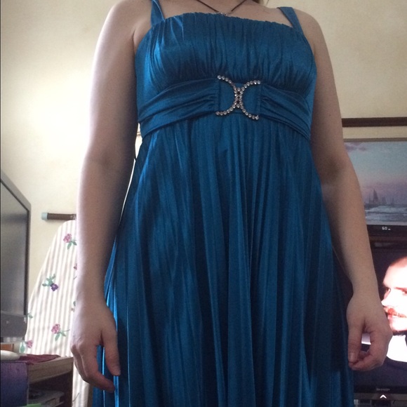 Metallic blue, pleated dress