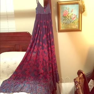 Free People Bohemian Blue and Red Floral Dress