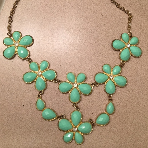 Gold plated rhinestone accented flower necklace