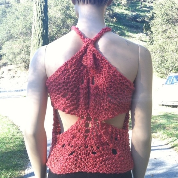 ( 14 ) Hand Knit Halter Top with Peekaboo Back - Picture 3 of 4