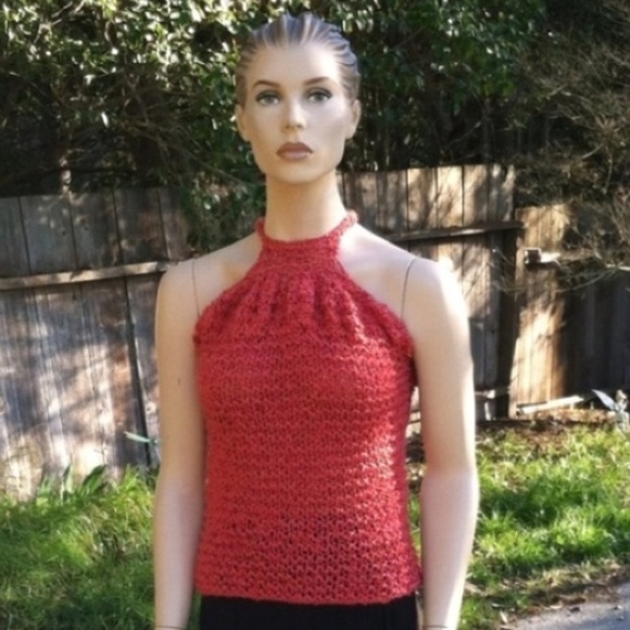 ( 14 ) Hand Knit Halter Top with Peekaboo Back - Picture 4 of 4