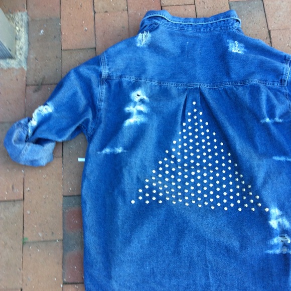 NWT LF Triangle Studded Back Denim Chambray - Picture 3 of 4
