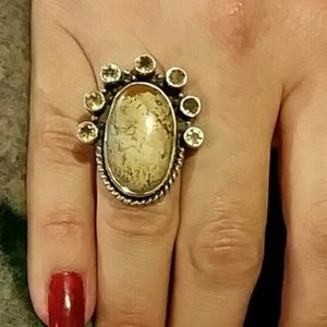 Unique Honey Citrine and Jasper Ring