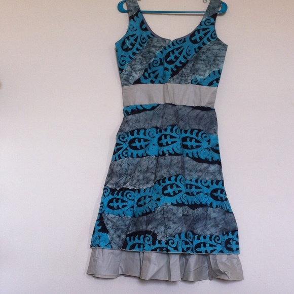 Blue and gray African print dress.