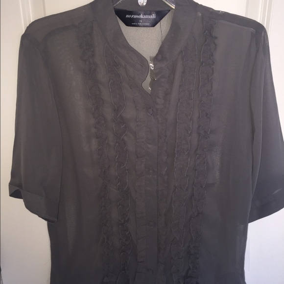 NWT Charcoal Grey Sheer Blouse with Ruffles!