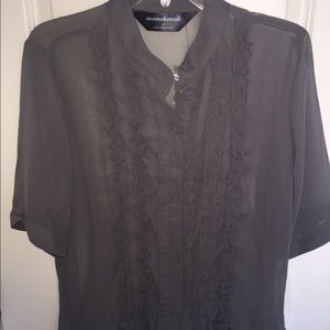 NWT Charcoal Grey Sheer Blouse with Ruffles!