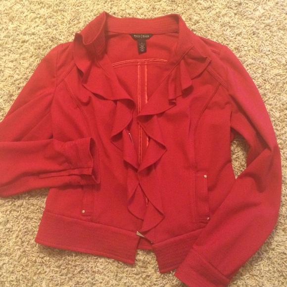 WHBM ruffled cardinal red pointe jacket