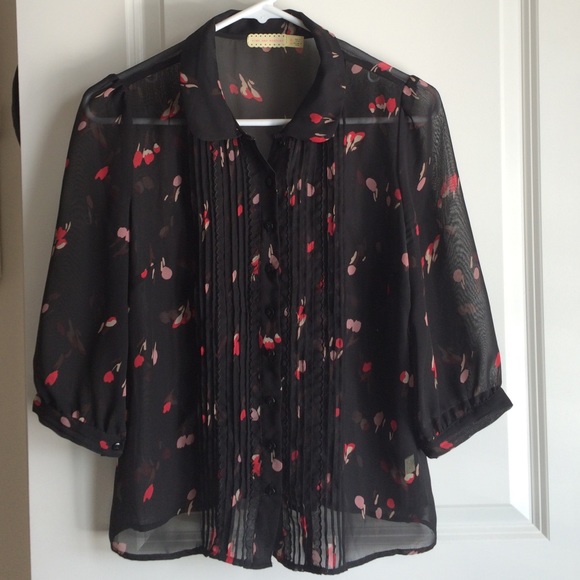 Sheer black blouse with pretty print
