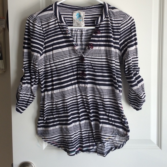 Striped Henley with rainbow accents