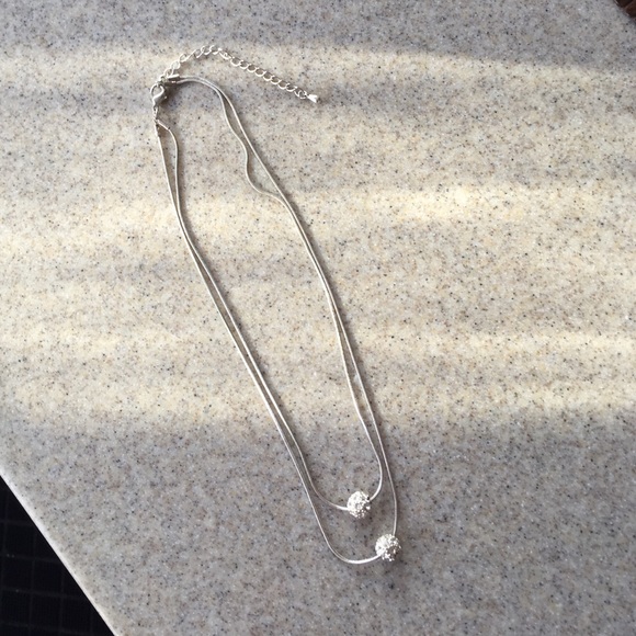 Silver tone double strand necklace