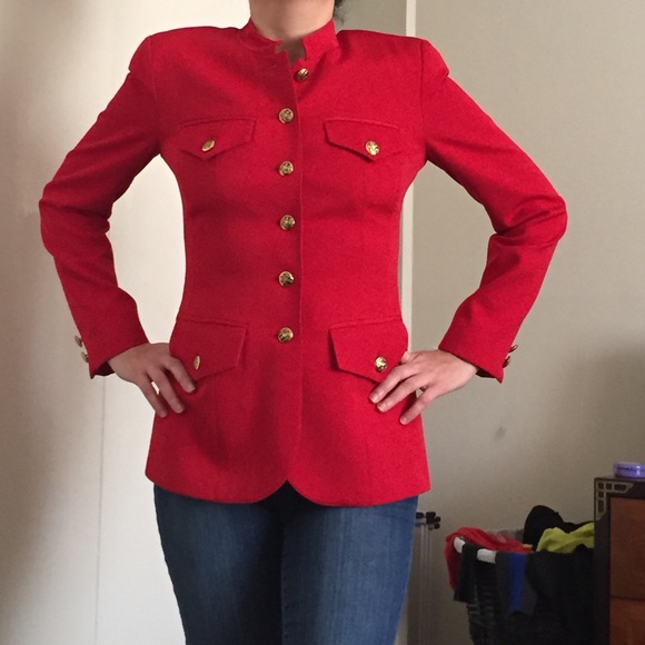 Red Military Style Jacket Size 2 w/small stain