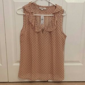 Loft Blush sleeveless polka-dot blouse