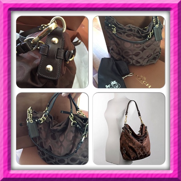 COACH Op Art Sateen Large Brooke Brown Purse