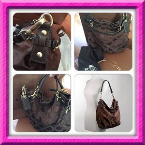 COACH Op Art Sateen Large Brooke Brown Purse