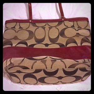 Tan and red Coach Purse