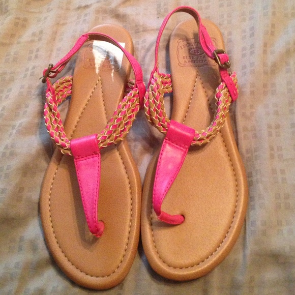 Tan leather with pink braided straps - Picture 1 of 3