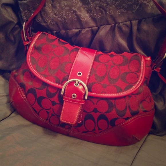 Coach inspired handbag, red with black lettering!