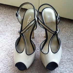 Aldo Beige Peep Toe High Heels