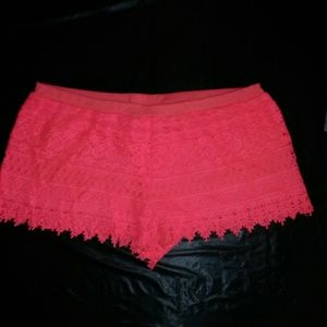 Neon coral lace shorts