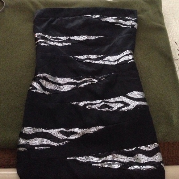 Black silver sequin party cocktail dress strapless