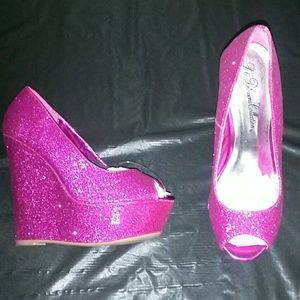 Hot Pink glitter wedges