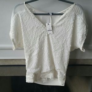 White sequined express top