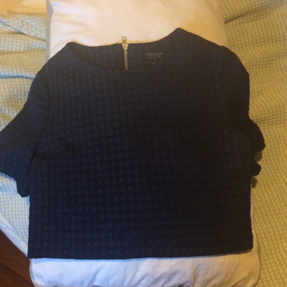 Topshop navy top. Beautiful tiled print. XS