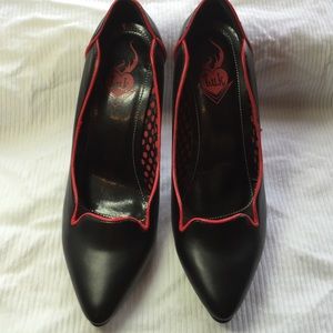 T.u.k.  Black with red heels. 8 U.S.