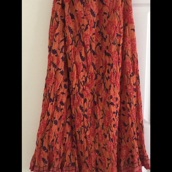 ANOKHI Printed crinkled cotton/ silk maxi skirt