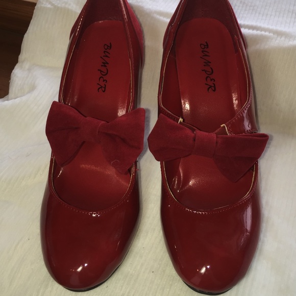 Bumper Red with Suede Bow detail heels.  8 US