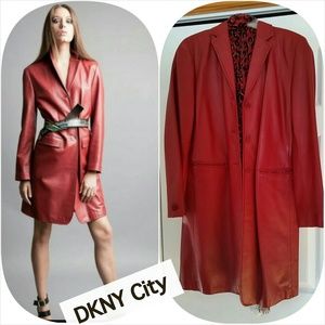 DKNY City Stylish Red Leather Trench Coat