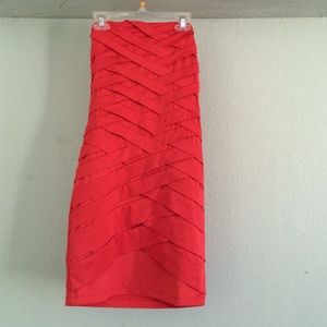 Red-orange strapless dress