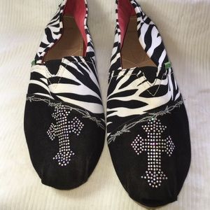 Zebra and Rhinestone Slip-On Shoes