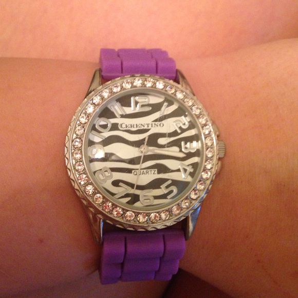 Purple rubber watch with zebra face