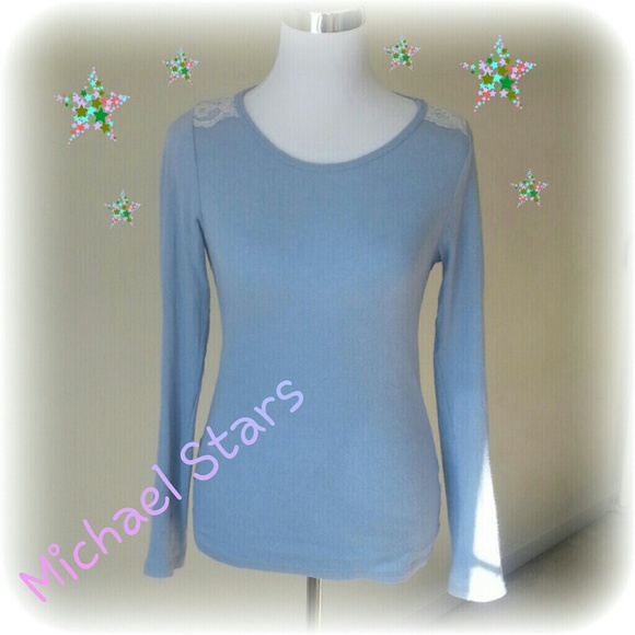 MICHAEL STARS sky blue & lace long sleeve shirt!