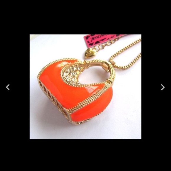 BJshiny crystal Orange enamel bag pendant Necklace - Picture 2 of 4