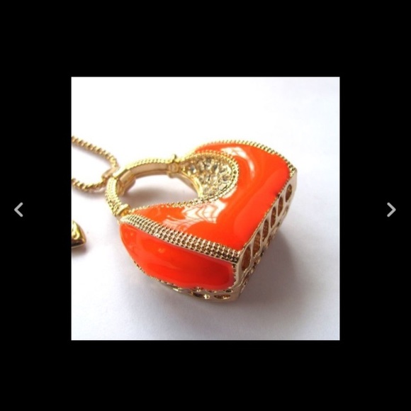 BJshiny crystal Orange enamel bag pendant Necklace - Picture 3 of 4